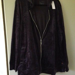 Lane Bryant LIVI Metro Black Soft Luxury Velour Hooded Sweatshirt Zip Front 2X